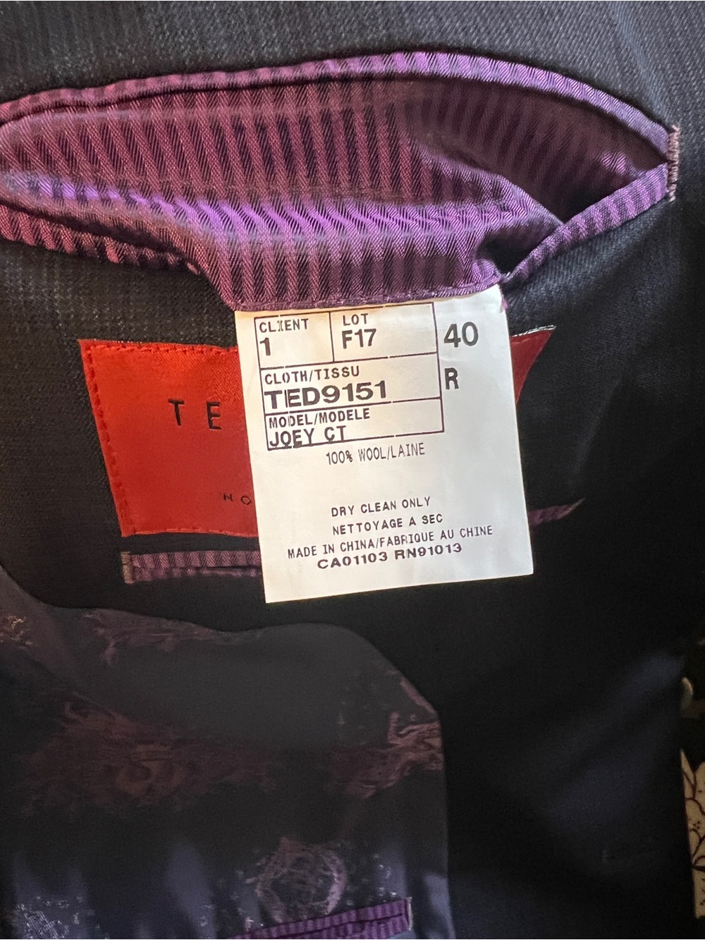 Ted Baker Dark Navy Pinstripe Blazer with Patterned Lining - Picture 3 of 6
